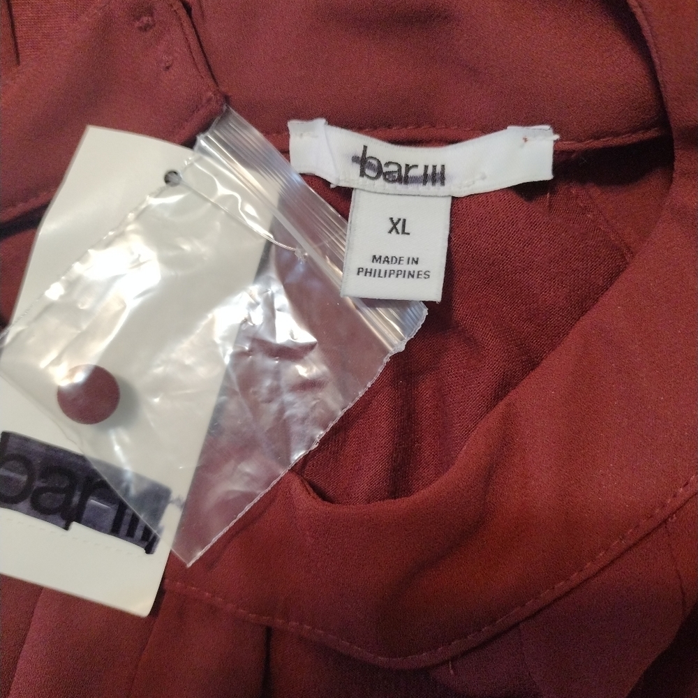 NWT Bar III Burgundy Mock Neck Blouse Top Shirt Cocoa Rose Size XL - Picture 10 of 10